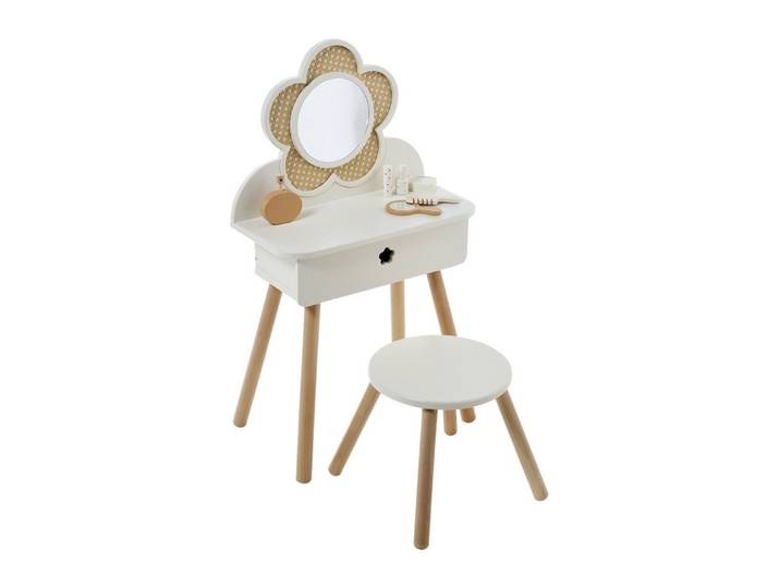 vertbaudet Spielwerkbank Kinder Schminktisch mit Zubehoer, Holz FSC® und Rattangeflecht