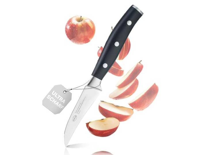 RÖSLE Schälmesser Tradition 8 cm - Hochwertiges Küchenmesser zum Schälen von Obst und Gemüse, gebogene Klinge aus Klingenstahl, ergonomischer Griff, scharfes Küchenmesser für präzises Arbeiten
