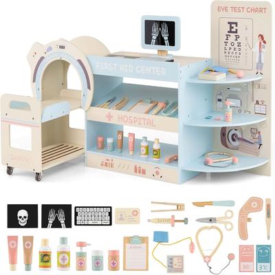 Wooden Doctor Play Set w/CT Machine for Kids Pretend Hospital Playset