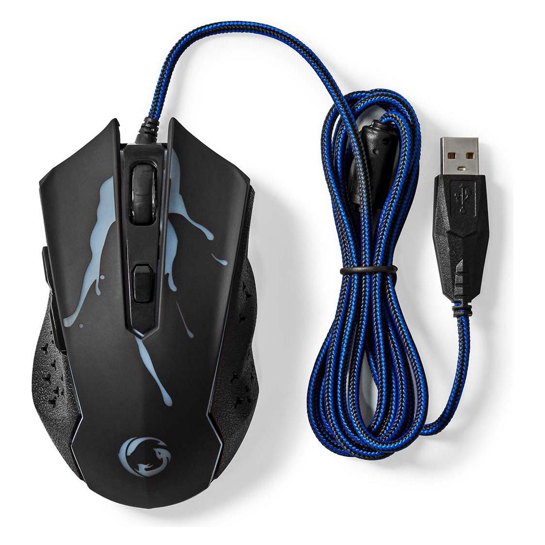Nedis Gaming Mouse | Verdrahtet | 1200 / 1800 / 2400 / 3600 dpi | Einstellbar DPI | Anzahl Knöpfe: 6 (Kabelgebunden) (GMWD210BK)