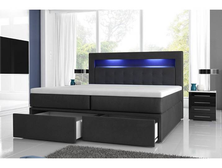 Möbel für Dich Boxspringbett Milano2 mit zwei Schubladen vorne, LED-Licht im Kopfteil, Bezug aus Kunstleder