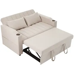 Schlafsofa 136x162x84 cm mit verstellbarer Rückenlehne und Getränkehichter – multifunktionales Design in Beige