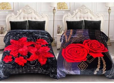 JML "Reversible 2-Ply Raschel Plush Bed Blanket with Two Distinct Designs, 85"" x 95"", 10 lb"