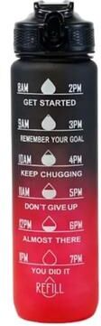 Uplifted Goods Plastic Sport Water Bottle Leakproof With Straw And Carry Handle black Red 1000ml