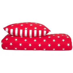 Schiesser Bettwäscheset Sterne - Feinbiber - 2-teilig - 155 x 220 cm - Rot
