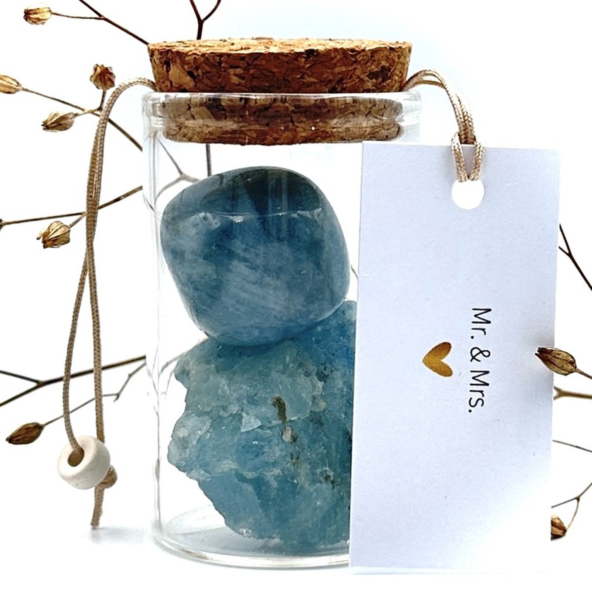 Mr. & Mrs. Edelstenen Potje - Aquamarijn Combi - Huwelijksgeschenk