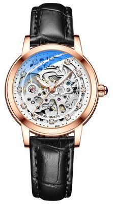 Uplift Essentials Luxury Skeleton Tourbillon Automatic Mechanical Watch Premium Stainless Steel Waterproof Timepiece For Women black