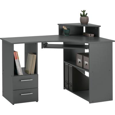 Schreibtisch VOGL MÖBELFABRIK "Sam", grau (graphitgrau), B:115cm H:87cm T:73cm, Tische, Schreibtisch, Eckschreibtisch, Tastaturauszug, Monitoraufsatz & opt. Towerfach