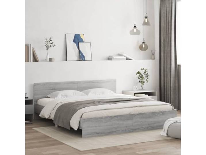 RJPLMFV Bettgestell, 180 x 200 cm, ohne Matratze, Grau Kopfteil inklusive, Lattenrost inklusive, feuchtigkeitsbeständiges Holz