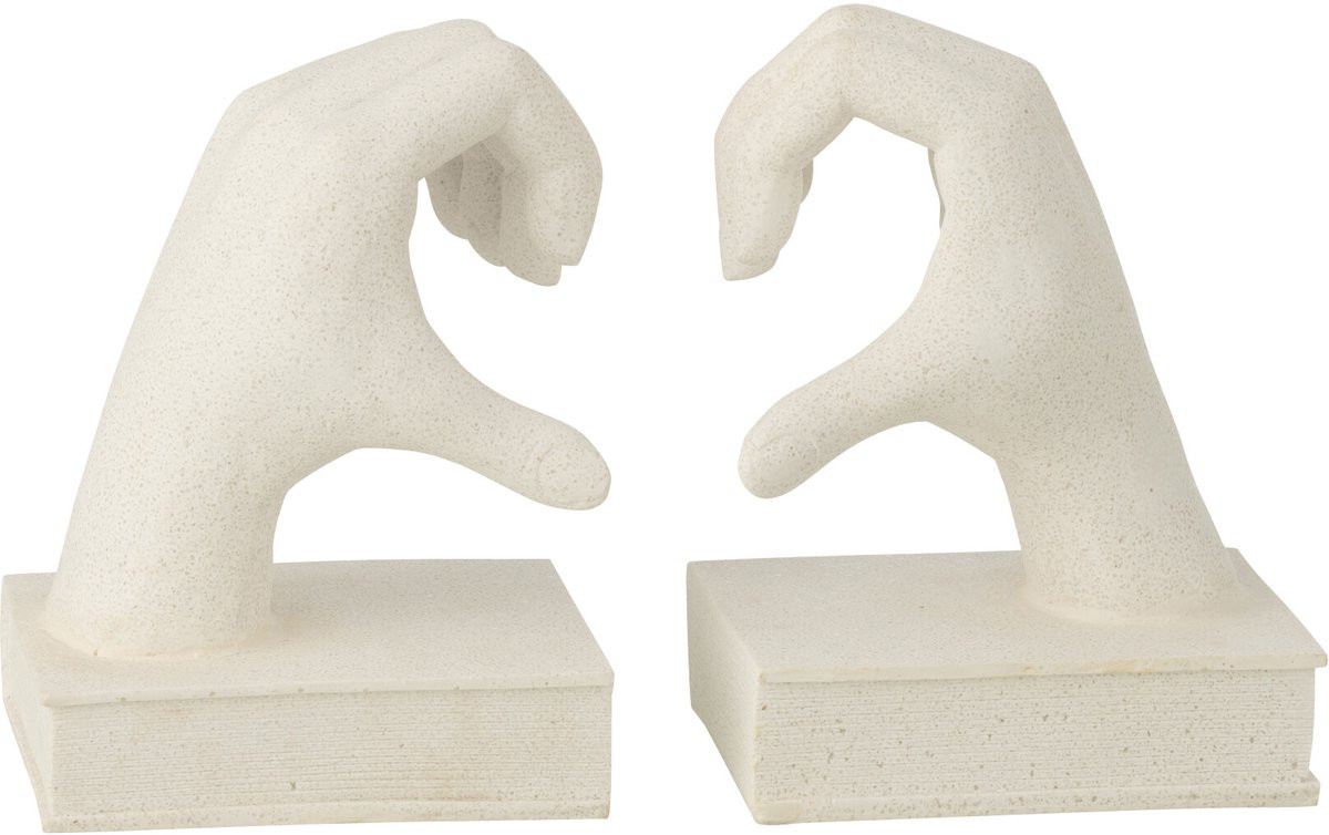 J-Line boekensteun Handen Love wit polyresin set van 2