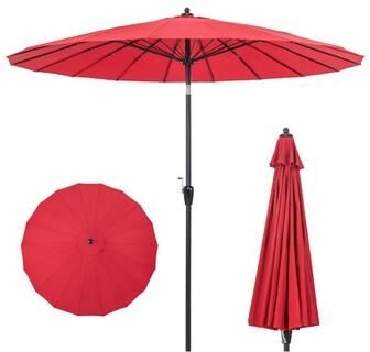 Costway 9 Feet Round Patio Umbrella with 18 Fiberglass Ribs-Wine