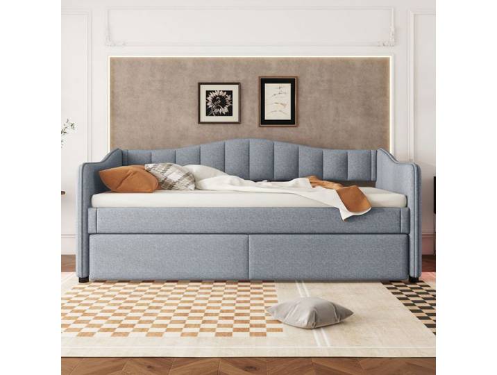 Lit gigogne 90x200cm avec lit extrait canapé-lit lit simple (sans matelas) linge de maison gris