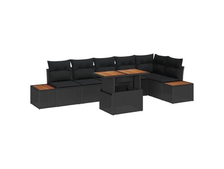 HEFZGDB Outdoor Eckbank Polster Garten Essgruppe mit Kissen 7 pcs Schwarz und Braun Poly Rattan Set für Terrasse
