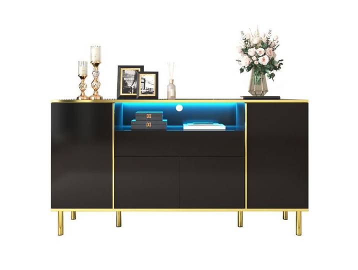 Buffet commode noire brillante avec 1 tiroir commode commode de chambre buffet noir brillant 150 L x 40 B x 80H cm Noir