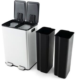 Costway 2 x 8 Gal Dual Compartment Trash Can-White