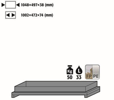 Wannenboden Standard für asecos Sicherheitsschränke der Q30, Q90 und S90 Serie, Polypropylen, grau, B 955 x T 485 x H 112 mm, 33 l, bis 50 kg