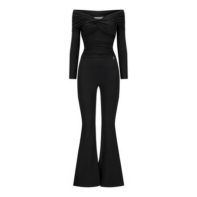 Jumpsuit NICOWA "Nicowa Jumpsuit FIOLIWA", Damen, Gr. 40, schwarz, Casual, regular fit, Overalls Jumpsuit, mit Bardot-Dekolleté