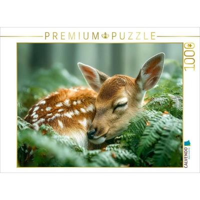CALVENDO Puzzle Schlafendes Rehkitz im Wald - Zartes Naturmotiv zum Verlieben | 1000 Teile Lege-Größe 64x48cm Foto-Puzzle für glückliche Stunden,
