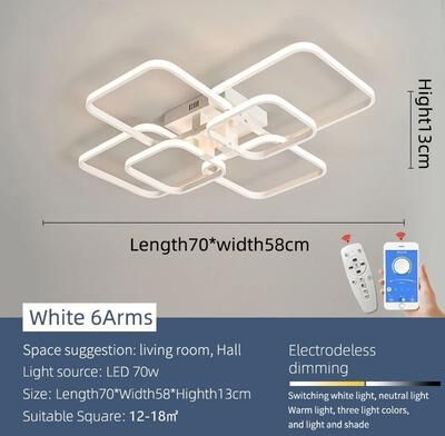 Uplift Essentials Luminous Arc Chandelier High Definition Kinetic Architectural Sculpture 6 Arms White Square