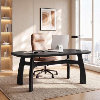 1Easylife 63-Inch Computer Desk, Solid Wood Office Desk with Boat-Shaped Top