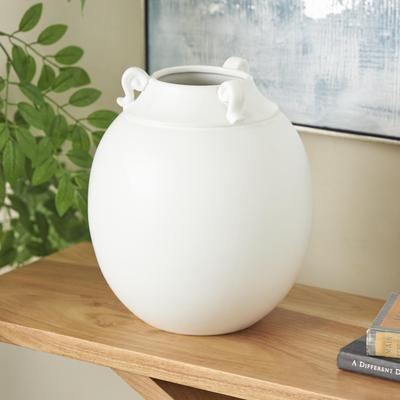 ARCILLA ELEMENTAL White Ceramic Minimalistic Decorative Vase with Scroll Handles