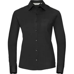 Russell Collection Klassische Baumwoll Popeline Bluse - Langarm, black, XL