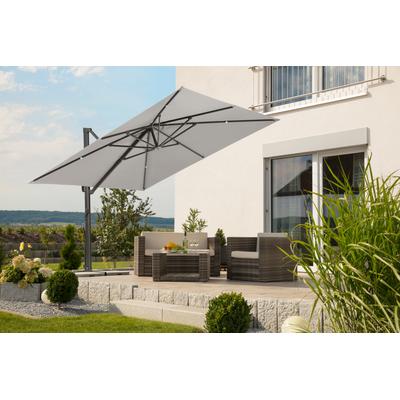 Ampelschirm SCHNEIDER SCHIRME "Rhodos Smart", grau (silbergrau), Obermaterial: 100% Polyester, Standschirme, BxL: 300x300 cm, Alu/Polyester, inkl. Plattenständer/Schutzhülle