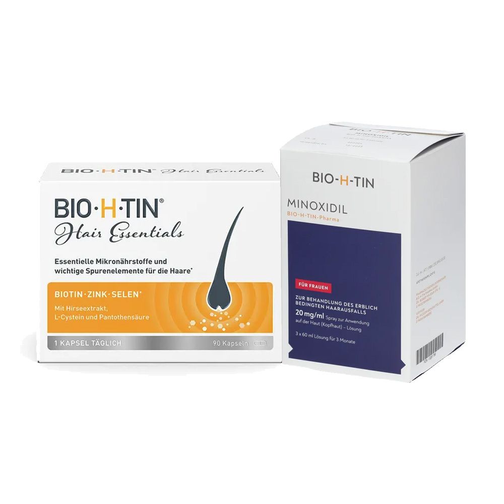 Bio-H-Tin Hair Essentials Mikronährstoff-Kapseln + Minoxidil Pharma 20 mg/ml Spr 1 St Kombipackung