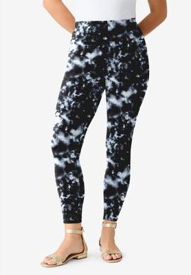 Plus Size Women's Plus Size Essential Stretch Ankle Length Pull-On Legging by Roaman's in Black Acid Tie Dye (Size 2X) Activewear Workout Yoga Pants