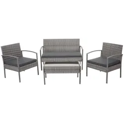 PROREGAL Poly-Rattan Garnitur Balkon-/Garten-/Lounge-Set Sitzgruppe Grau Kissen Dunkelgrau