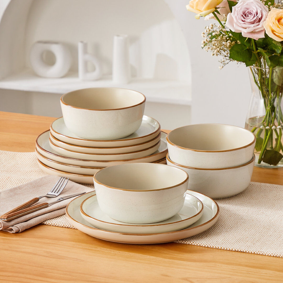 Vancasso RENIOO Stoneware Dinnerware Set 12 Piece - Service for 4 Beige 12