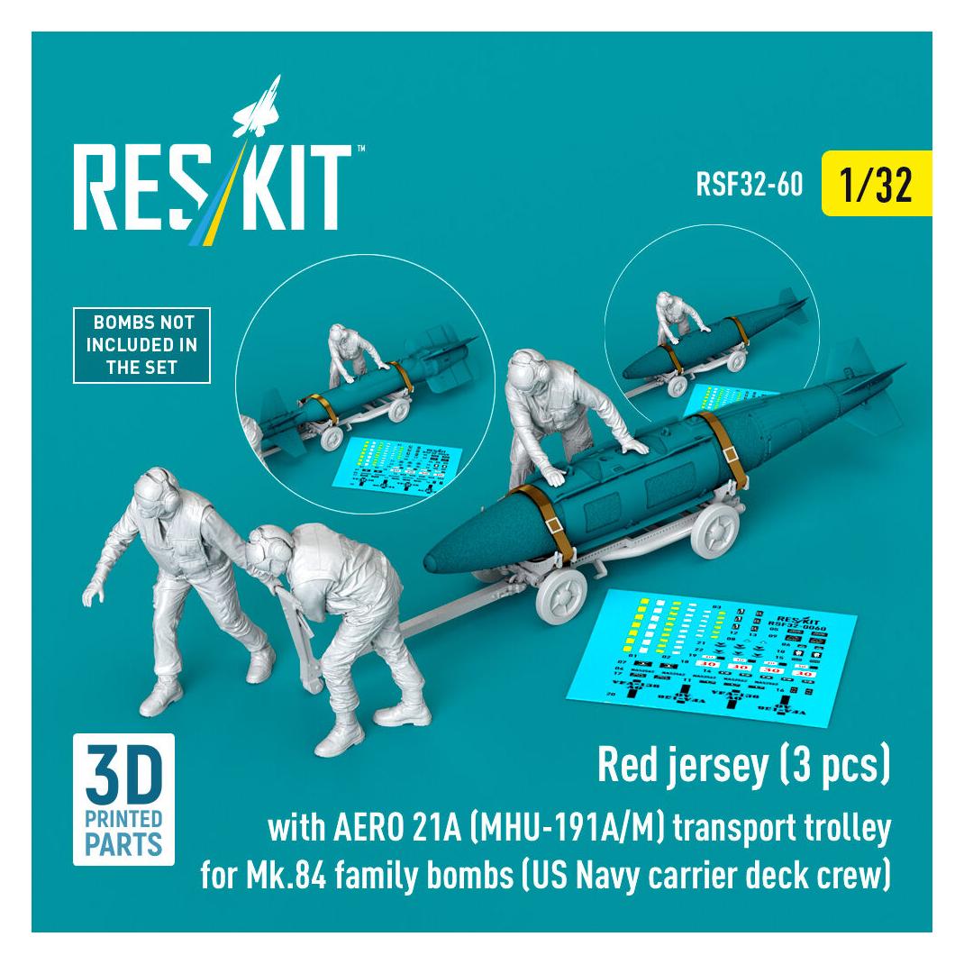 ResKit Red jerseys (3 pcs) with AERO 21A (MHU-191A/M) transport trolley for Mk.84 family bombs (US Navy car (RSF32-0060)