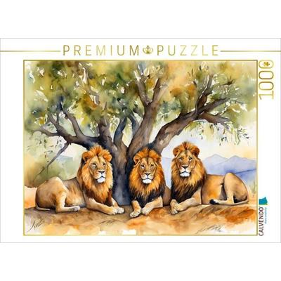 CALVENDO Puzzle Siesta von drei Löwen | 1000 Teile Lege-Größe 64x48cm Foto-Puzzle für glückliche Stunden