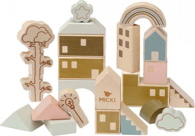 Micki houten bouwstenen - educatief speelgoed - 23 stuks themablokken
