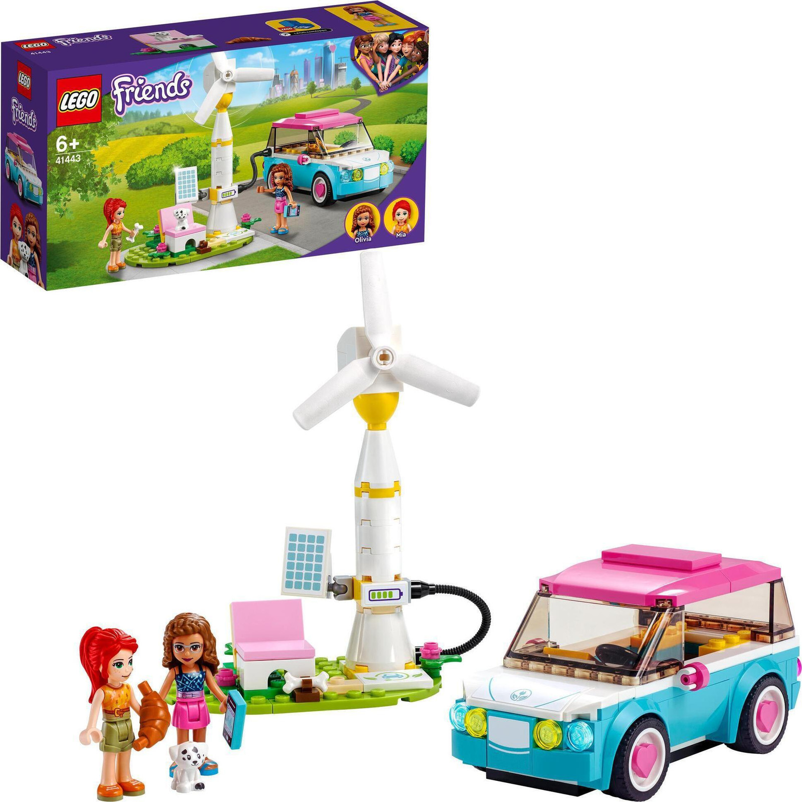 LEGO 41443 Friends Olivia's Elektrische Auto Set met Olivia en Mia minipoppetjes