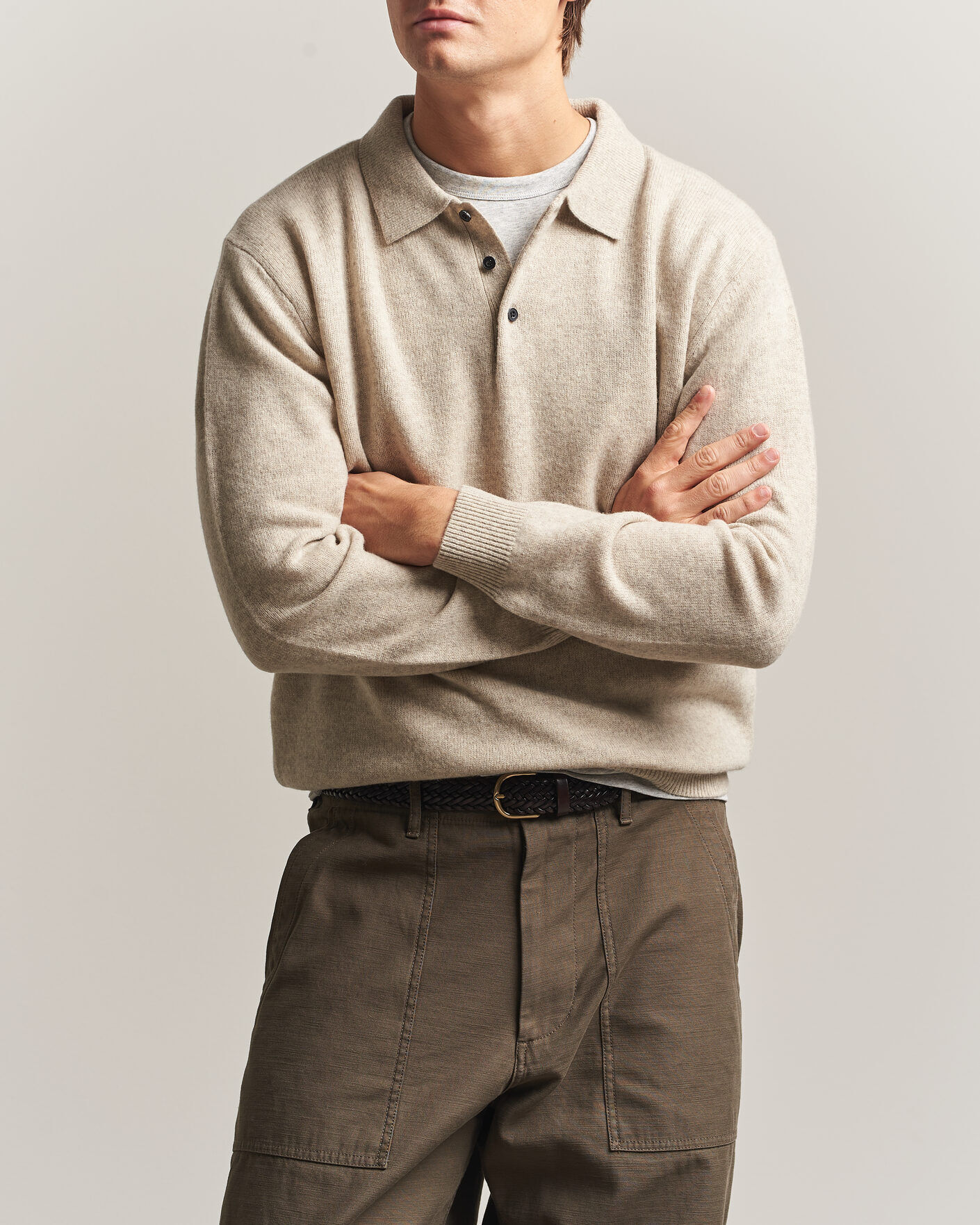 BEAMS PLUS Knitted Wool Polo Beige men M Beige