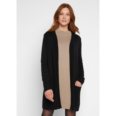 Longstrickjacke BONPRIX, Damen, Gr. 48/50 (XL), schwarz, Strick, Obermaterial: 50% Baumwolle, 50% Polyacryl, oversize kniefrei, V-Ausschnitt, Strickbündchen, Strickjacken Longstrickjacke, Oversize-Passform, kuschelig weicher Strick, ohne Verschluss