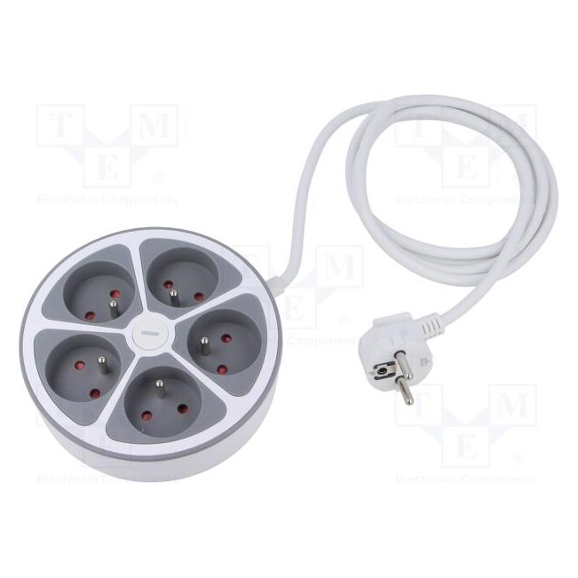 Plastrol Przedłużacz stały 5x schuko włącznik 2m PS-570SWS/O/2 E W-30012 (2 m, CEE 7/7) (W-30012)