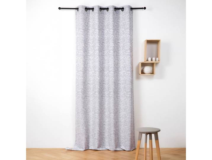 Rideau jacquard à oeillets - effet tweed polyester bleu 140x240 cm