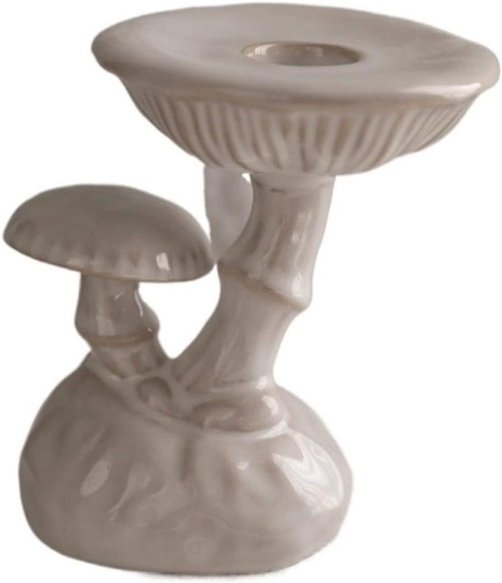 Keramische Kandelaar Paddenstoel Decoratie Naturel - Hoogte: 12 cm