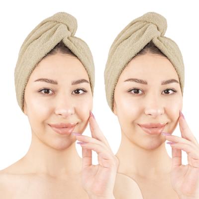 Turban-Handtuch HAMMETEX "2er Set Haarturban Damen, 100% Baumwolle, Flauschig & Schnelltrocknend", beige, B:25cm L:64cm, Frottier, Baumwolle, Handtücher, Uni-Farben, weich