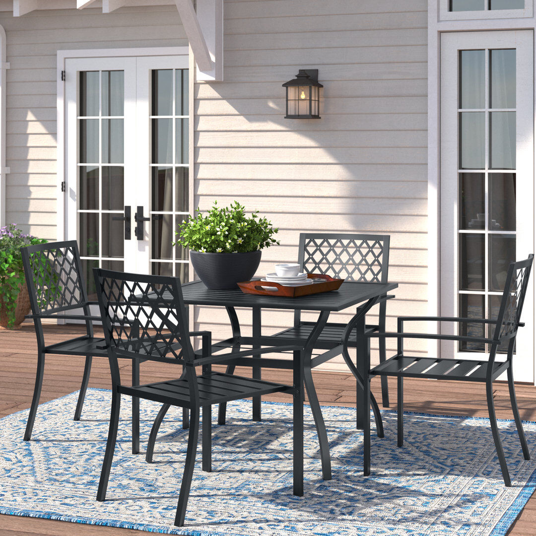Blue Elephant 4 - Person Patio Dining Set Umbrella Hole Included Table, Black 4