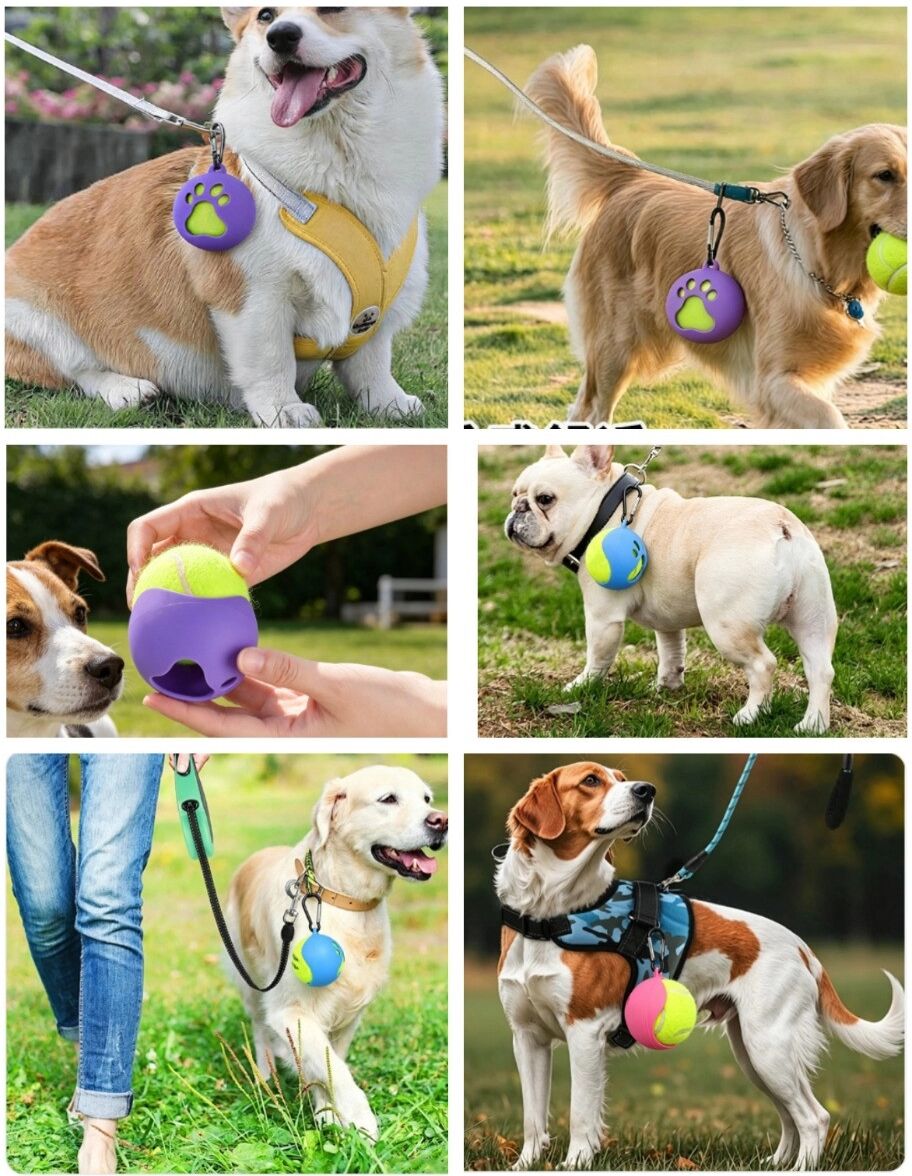 INF Silikon-Hundeballhalter – kaubeständige Tennisball-Hülle mit Karabiner für Outdoor-Apport und Training Schwarz