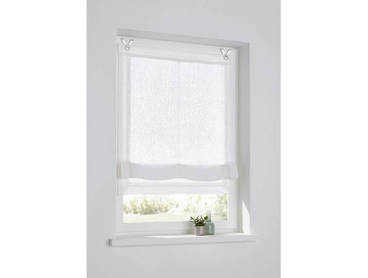 Raffrollo KUTTI Hedda Gr. 4, weiss (weiß), B:100cm H:140cm, Obermaterial: 100% Leinen, Raffrollos, Raffrollo, mit Fensterhaken, 100 % Leinen, mit Hohlsaum, halbtransparent