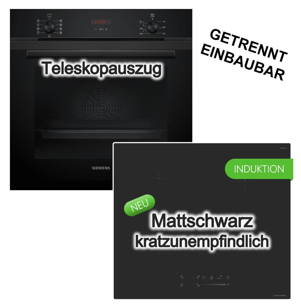 Herdset Siemens 3D Heißluft Eco Clean Hydrolyse Teleskopauszug+ keenberk Induktionskochfeld Boost TouchSlider MattBlack