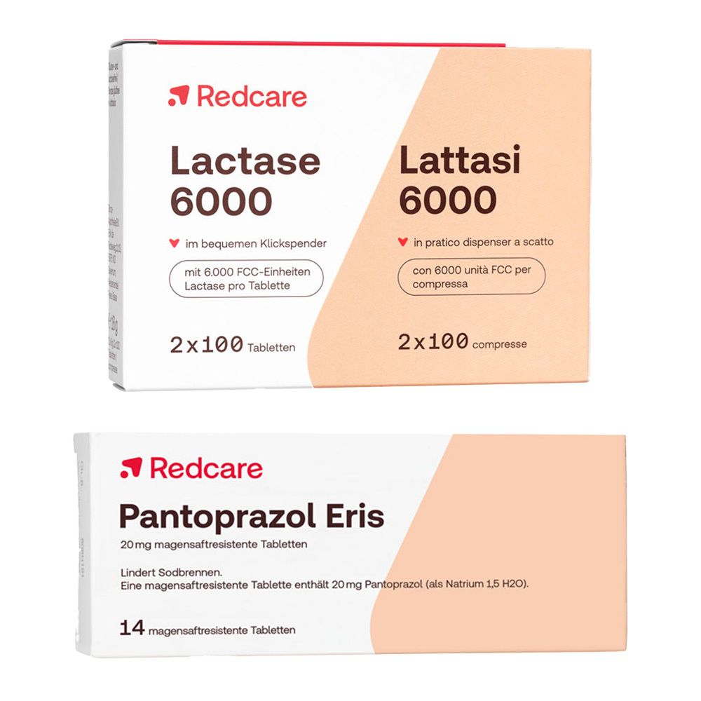 Redcare Pantoprazol Eris + Lactase 6000 2x100+14 St Kombipackung