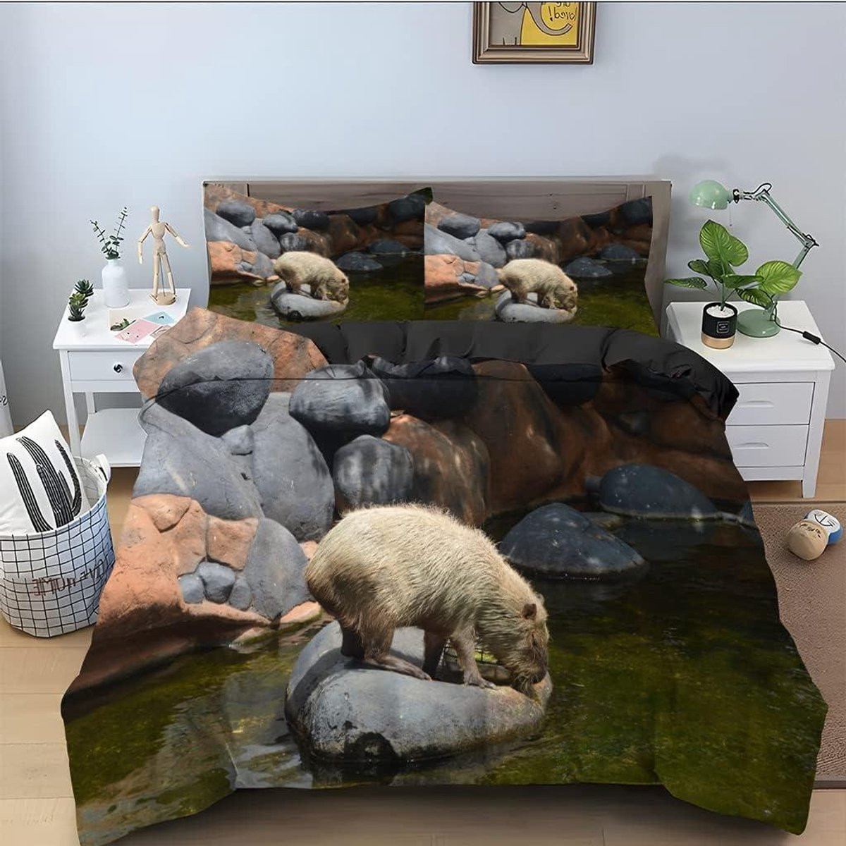 Dekbedovertrek Set met Dierenprint Capibara - Groen - 220 x 240 cm