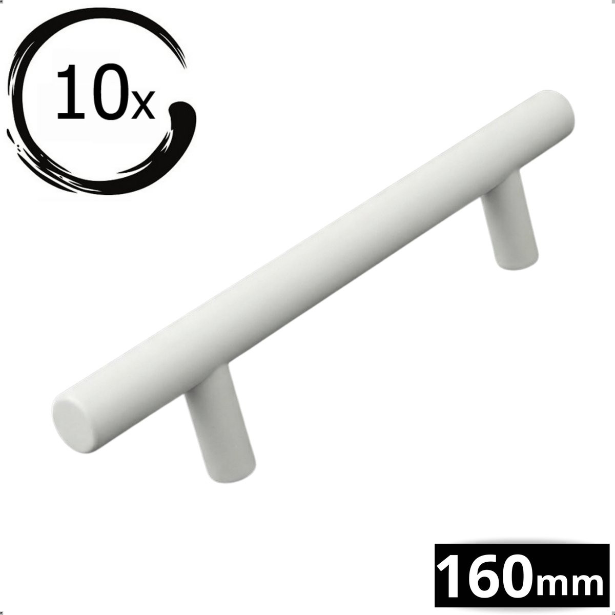 Set van 10 Denver handgrepen wit RVS met boormaat 160mm