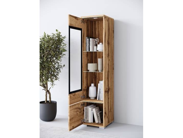 Vitrine haute lumineuse 30 x 130 x 33cm Bois/Imitation chêne wotan
