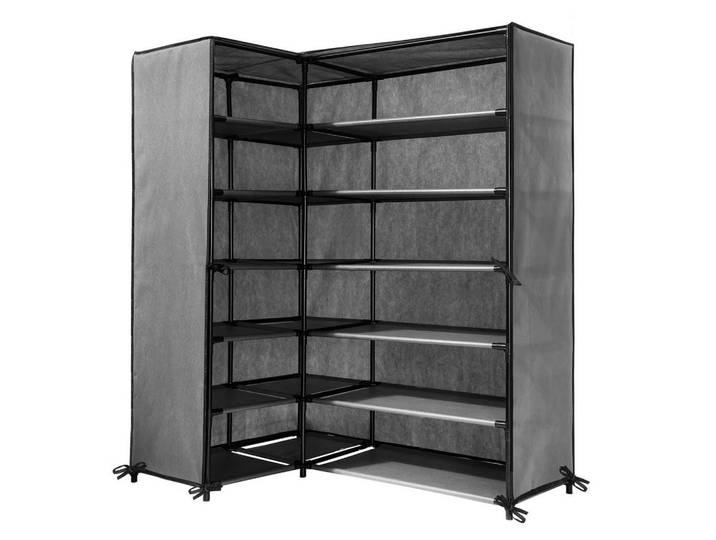 Calicosy Eck-Schuhschrank - H107 cm, Grau, 30x107x60 cm, Garderobe, Garderobenständer